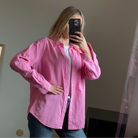Ralph Lauren Tops - Ralph Lauren Vibrant Pink Casual Shirt, size:L, 100% cotton